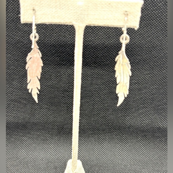 Silver Feather Dangle Earrings - Picture 2 of 2